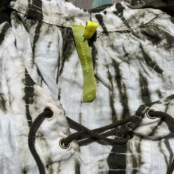 Tie-Dye Green and White Women's Top green dragon 100% linen xs - Picture 2 of 3